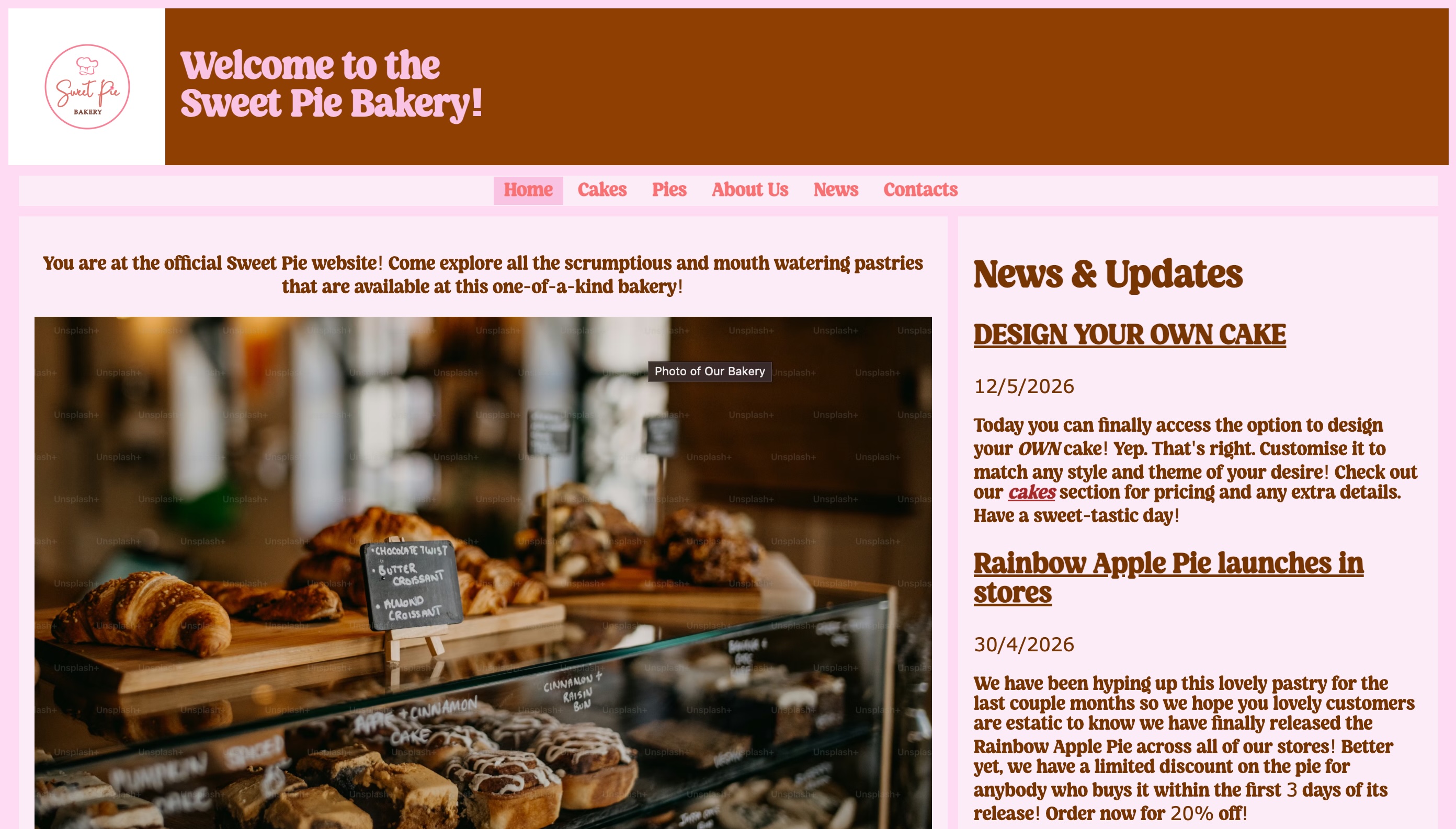 Sweet Pie Bakery website screenshot